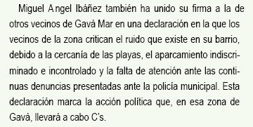 Notícia publicada al Butlletí municipal de C's sobre l'incivisme que pateix Gavà Mar durant l'estiu (Juliol de 2007)